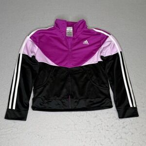 Girls Adidas Zip Up Track Jacket Purple Black Color Block Sz 14 Large Athleisure